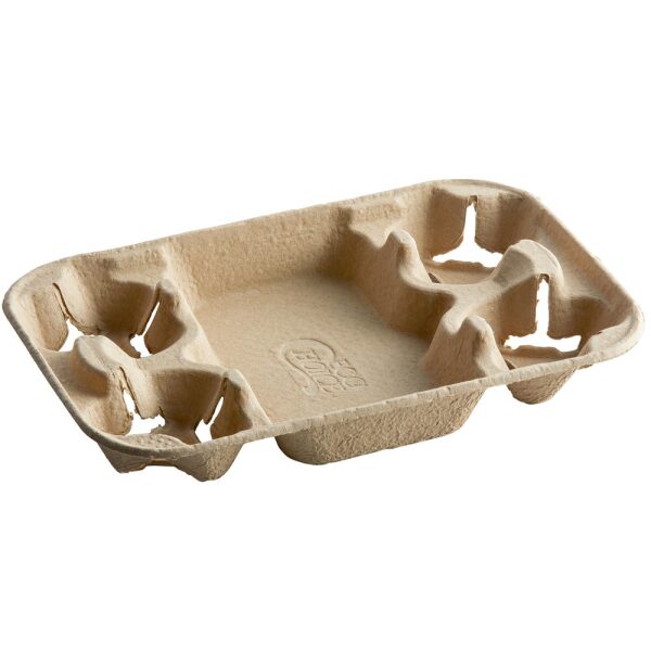 Compostable Hot Cup Tray, 4 cup carrier with tray