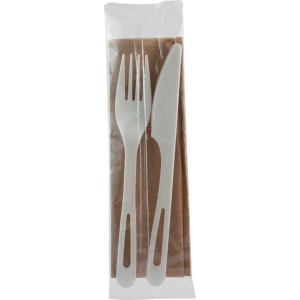 6" Compostable TPLA Set-Knife/Fork/Napkin/-Wrapped
