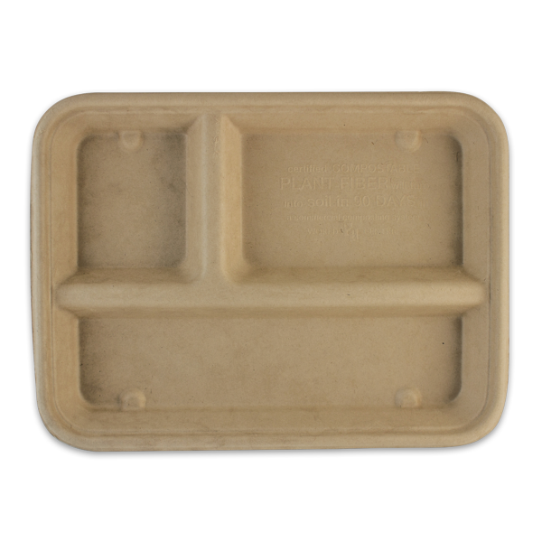 Fiber Container 3 Compartment Small School Tray