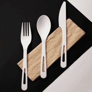 6" Compostable TPLA Set- Knife/Fork/Spoon/Napkin-Wrapped